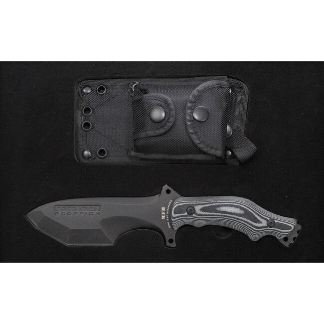 MFH Operazione Scorpion coltello, nero, manico in Micarta, con fodero