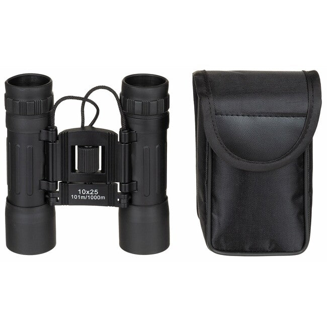 MFH Binocolo pieghevole 10 x 25, nero, lente rubino