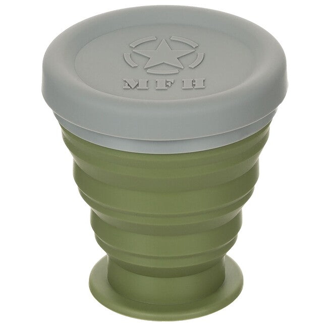 MFH Tazza pieghevole con coperchio, silicone, verde OD, 200 ml
