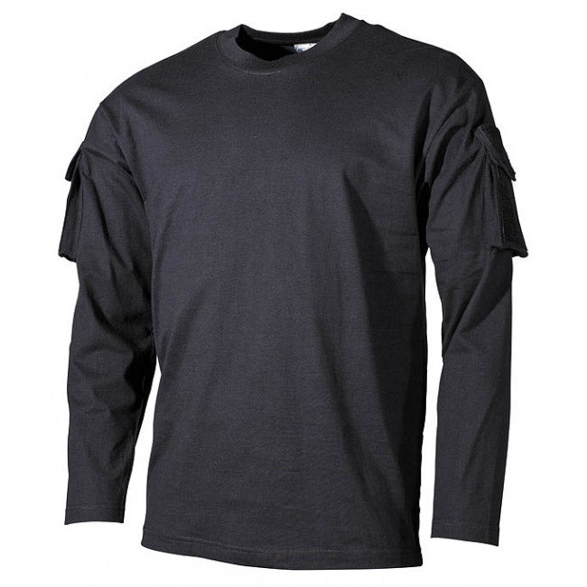 MFH US maglia a maniche lunghe con tasche in velcro sulle maniche, nera