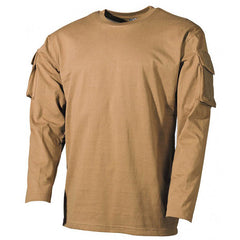 MFH US maglia a maniche lunghe con tasche in velcro sulle maniche, coyote, 170g/m2
