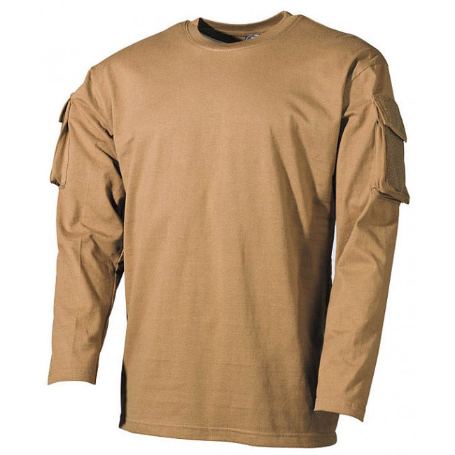 MFH US maglia a maniche lunghe con tasche in velcro sulle maniche, coyote, 170g/m2