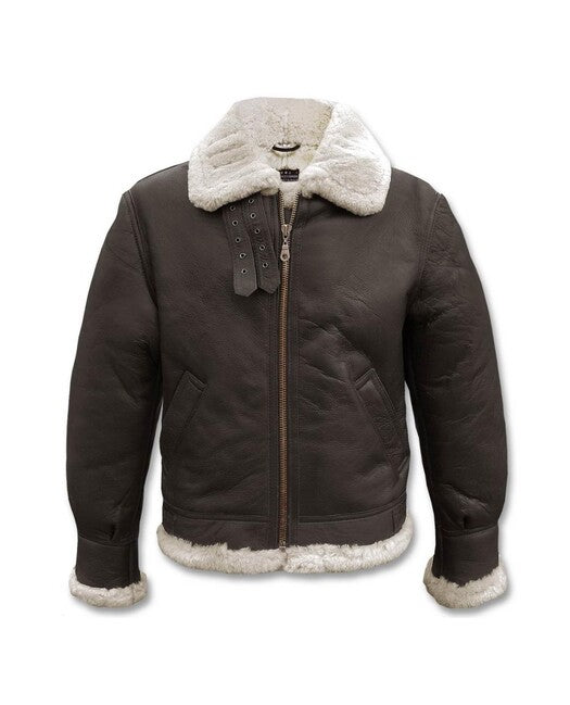 Mil-Tec US Bomber B3 giacca in pelle con colletto, marrone