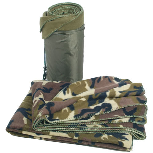Mil-Tec coperta poly-Fleece 200x150 cm con custodia, Woodland