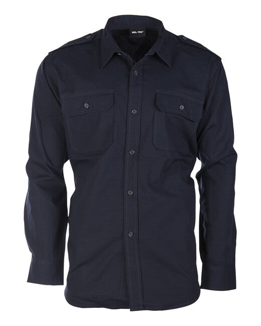 Mil-Tec Camicia da Campo con bottoni rip-stop, blu
