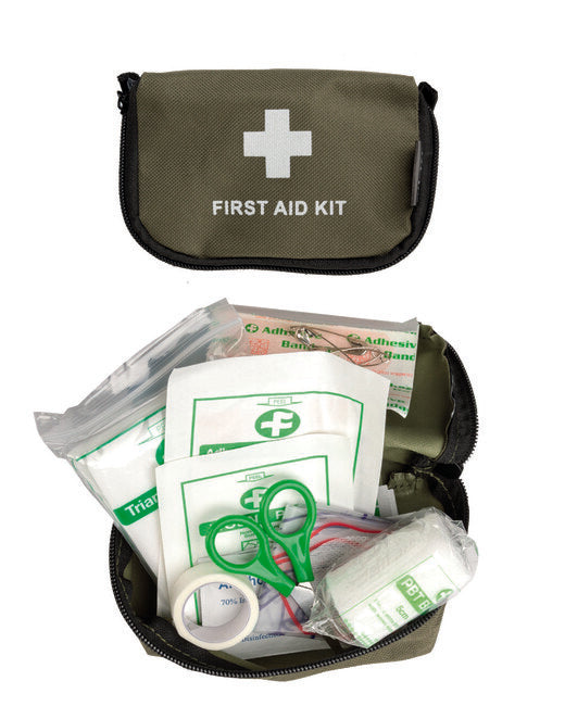 Mil-Tec Kit di pronto soccorso con equipaggiamento small back. valigetta oliva