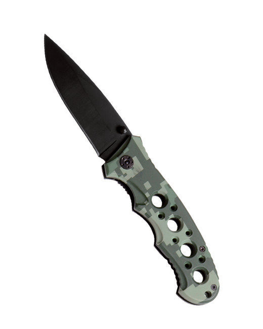 Mil-Tec Coltello di chiusura, lama nera quattro tagli Acu Digital