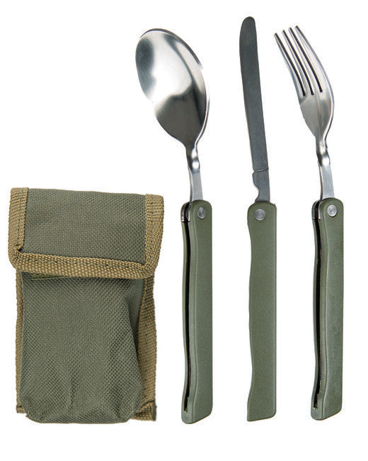 Mil-Tec cutlery Camping pieghevole 3 pezzi con custodia oliva