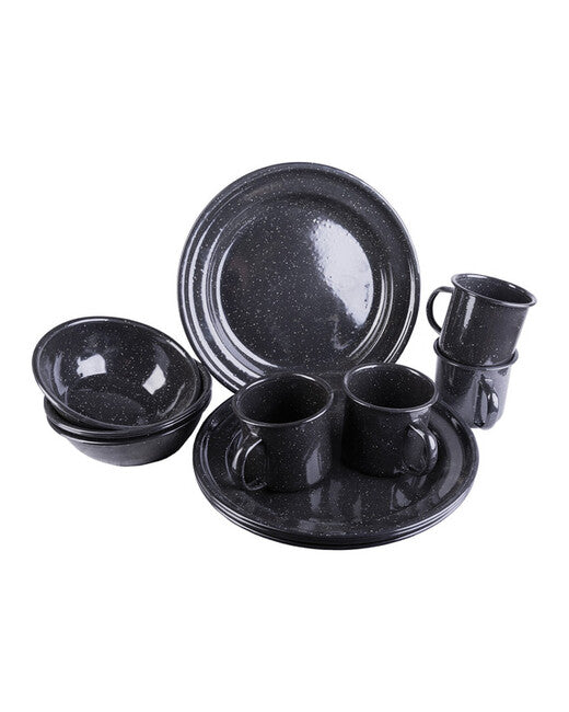 Mil-Tec Western set di pentole smaltate 12 pezzi, nero