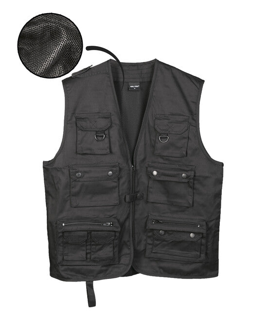 Mil-Tec Gilet JAGD con rete per caccia o pesca, nero