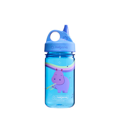Nalgene Grip-n-Gulp biberon 0,35 l con coperchio blu, ippopotamo musicale