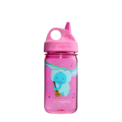 Nalgene Grip-n-Gulp biberon 0,35 l con coperchio, elefante musicale rosa