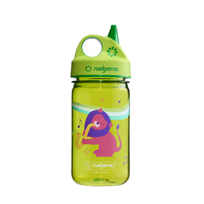 Nalgene Grip-n-Gulp Borraccia per bambini 0,35 l con coperchio verde, leone musicale