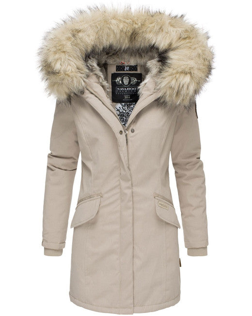 Navahoo Cristal giacca invernale da donna con cappuccio e pelliccia, beige