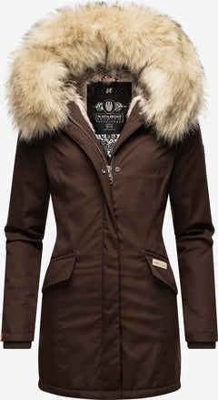 Navahoo Cristal women's winter jacket with hood and fur, Dark choco