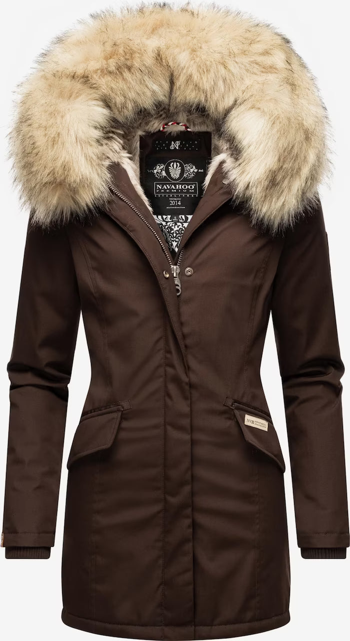 Navahoo Cristal giacca invernale da donna con cappuccio e pelliccia, color cioccolato scuro