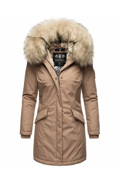 Navahoo Cristal women's winter jacket with hood and fur, Taupe grey