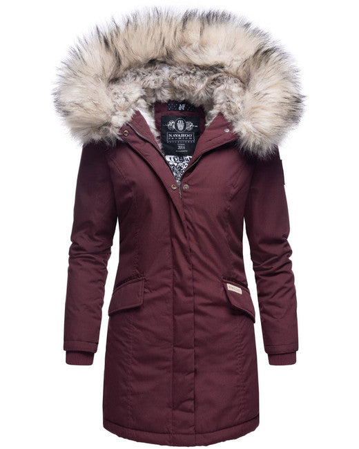 Navahoo Cristal giacca invernale da donna con cappuccio e pelliccia, bordeaux