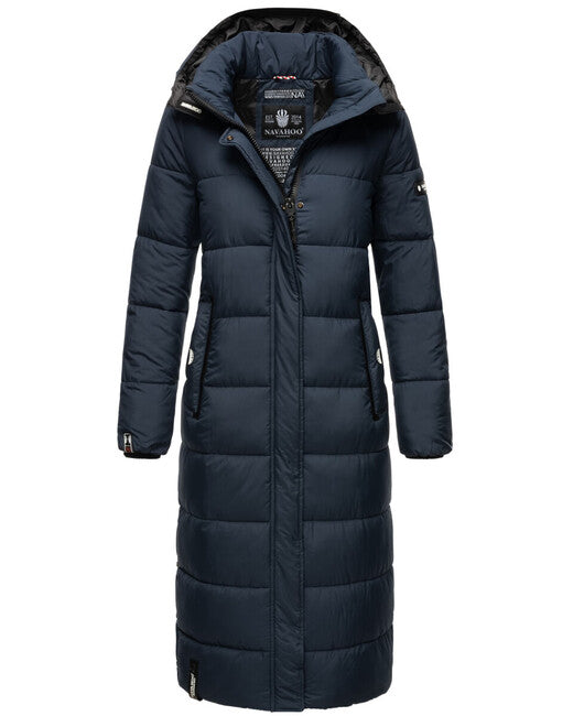 Navahoo Isalie giacca invernale lunga da donna con cappuccio, blu navy