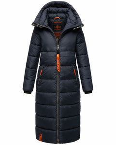 Navahoo Kristallblume women's long winter jacket with hood, navy blue