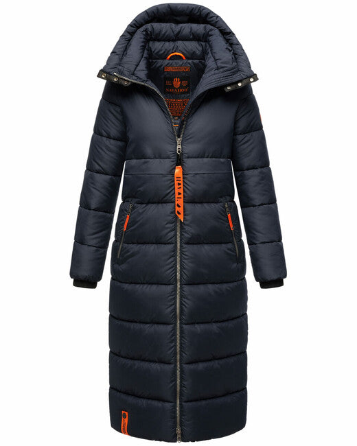 Navahoo Kristallblume giacca invernale lunga da donna con cappuccio, blu navy