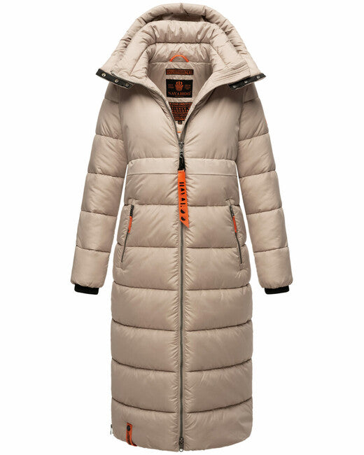 Navahoo Kristallblume giacca invernale lunga da donna con cappuccio, taupe
