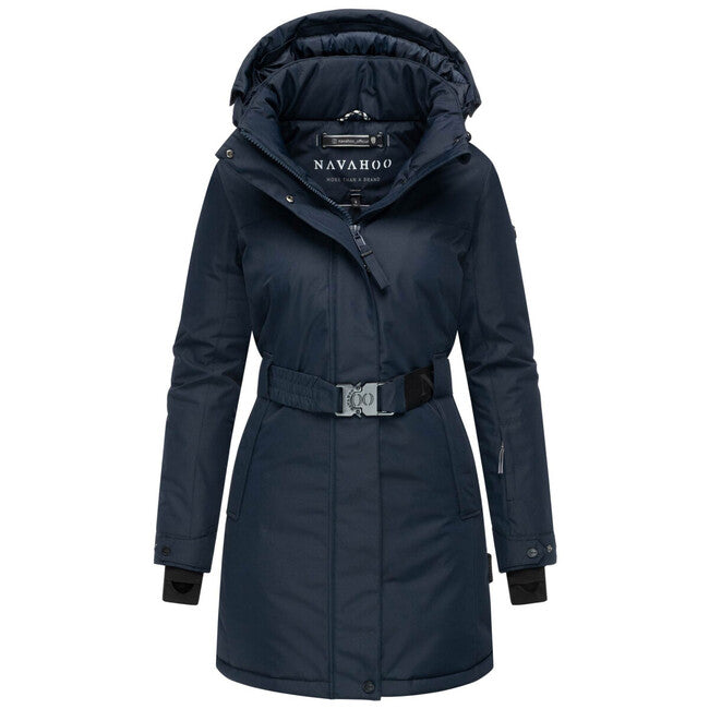 Navahoo Frostkuss 14 parka invernale da donna con cappuccio rimovibile e cintura, navy