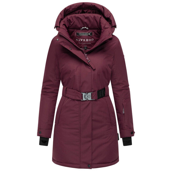 Navahoo Frostkuss 14 parka invernale da donna con cappuccio removibile e cintura, wine