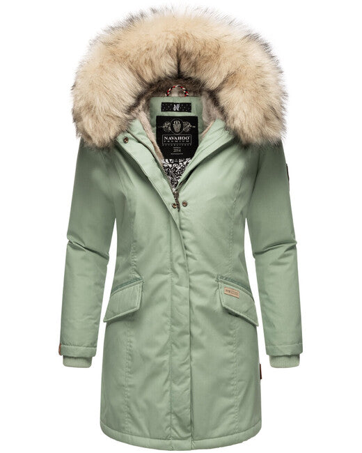 Navahoo Cristal giacca invernale da donna con cappuccio e pelliccia, menta fumé