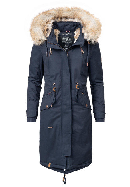 Navahoo Kin-Joo giacca invernale da donna con cappuccio e pelliccia, navy