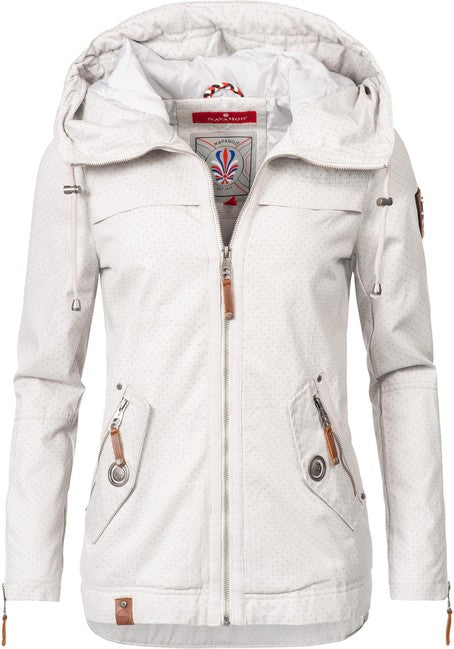 Navahoo Wekoo giacca transitoria da donna con cappuccio, grigio chiaro a pois
