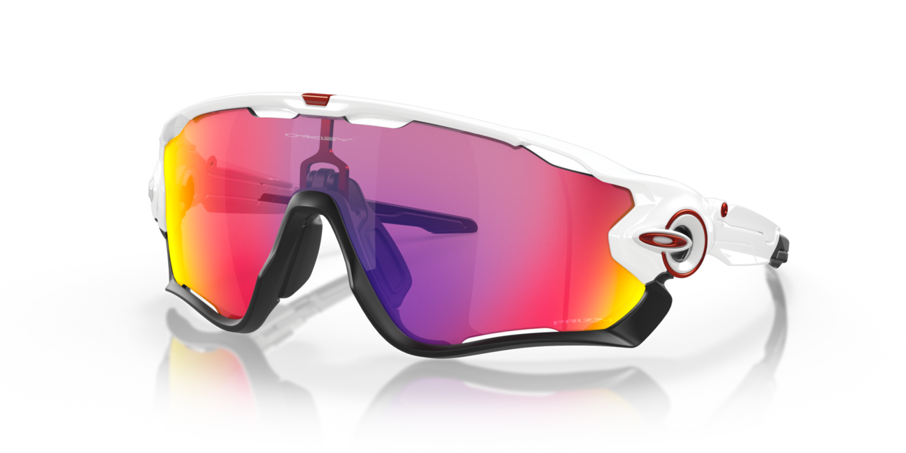 Oakley Jawbreaker occhiali da sole con telaio Polished White e con le diapositive Prizm Road