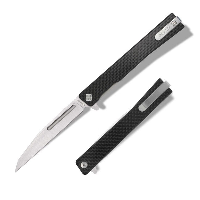 Ocaso Solstice coltello di chiusura in fibra di carbonio + satinato / wharncliffe