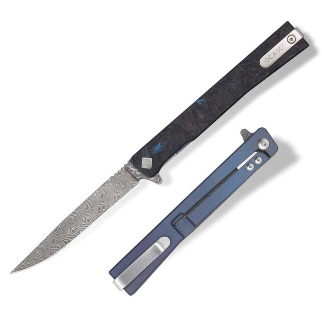 Ocaso Solstice coltello da chiusura damasco blu