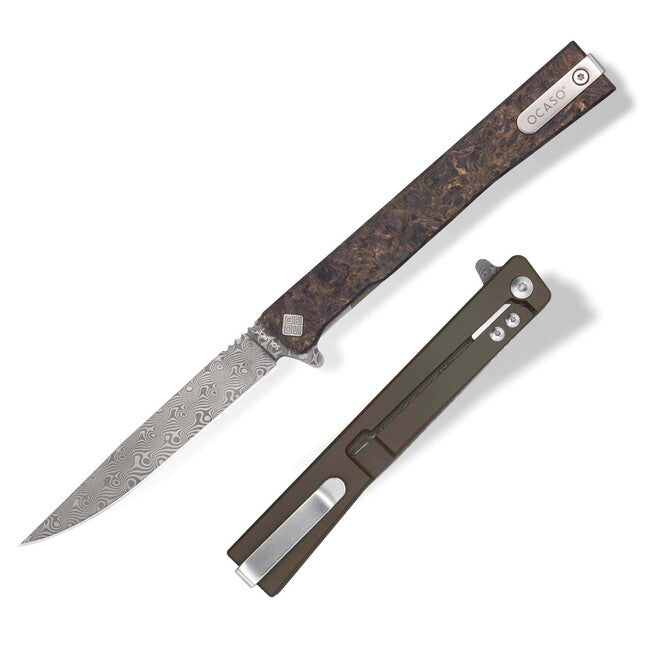Ocaso Solstizio coltello di chiusura damasco bronzo