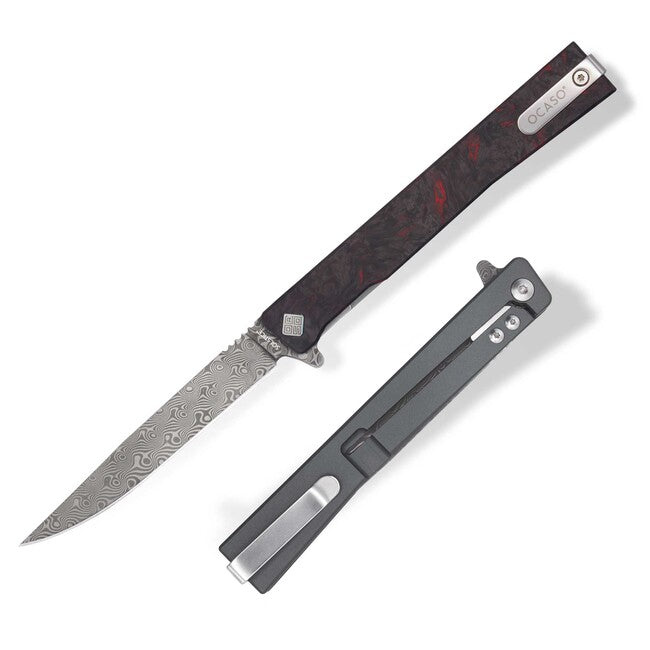 Ocaso Solstice coltello da chiusura Damasco Rosso