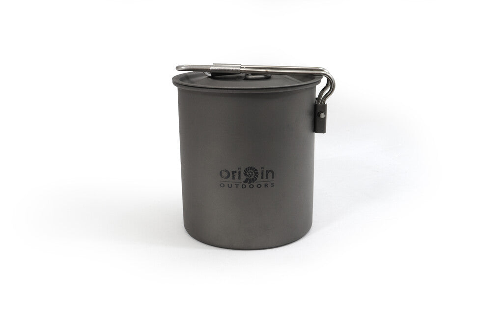 Origin Outdoors Titanium pentola/tazza da trekking con beccuccio e manico pieghevole titanium 750 ml