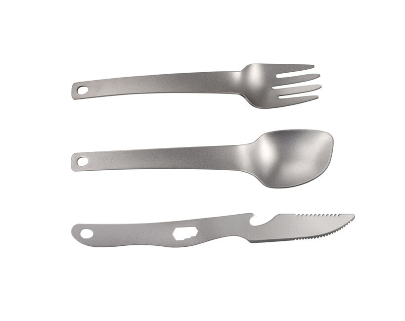 Origin Outdoors Titanium Recenti set di posate in titanio da 3 pezzi con apribottiglie e chiave inglese
