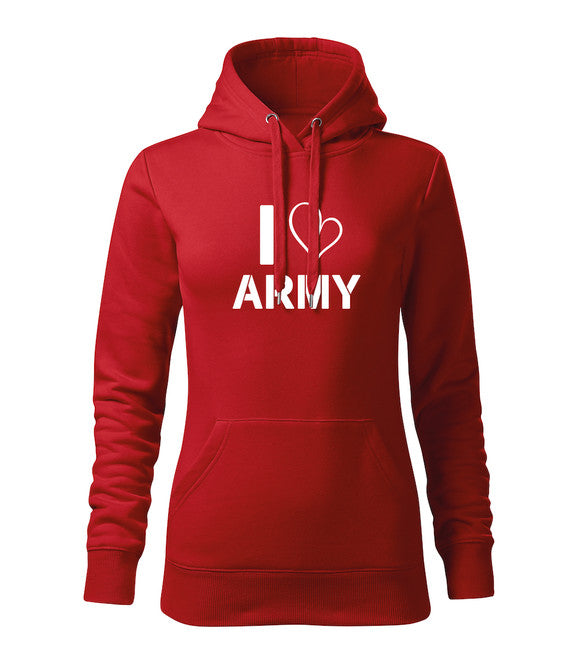 DRAGOWA Felpa con cappuccio da donna i love army, rossa 320g/m2