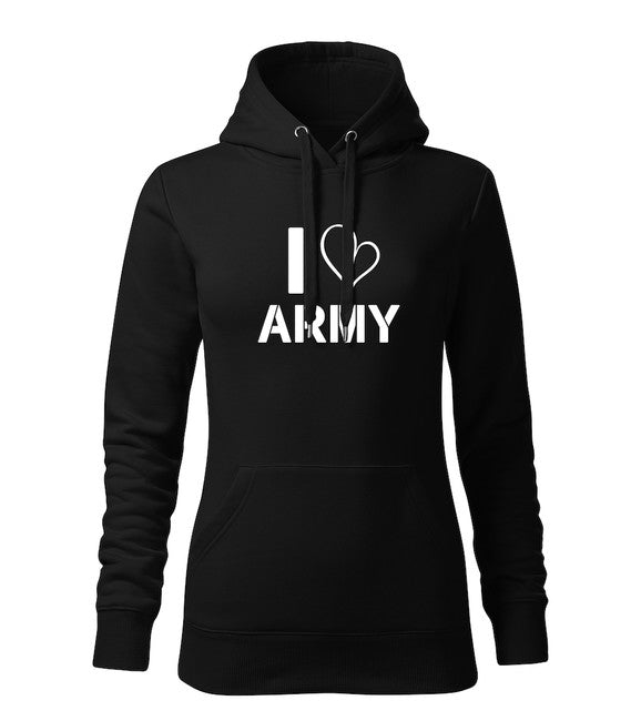 DRAGOWA Felpa con cappuccio da donna i love army, nera 320g/m2