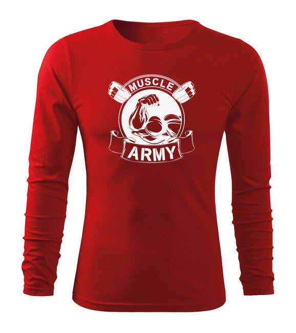 DRAGOWA Fit-T T-shirt a manica lunga muscle army original, rosso 160g/m2