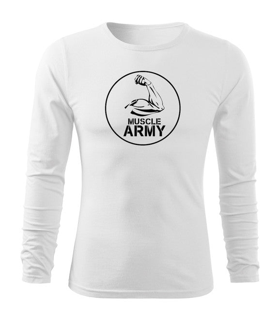 DRAGOWA Fit-T t-shirt a manica lunga con muscoli e bicipiti, bianco 160g/m2
