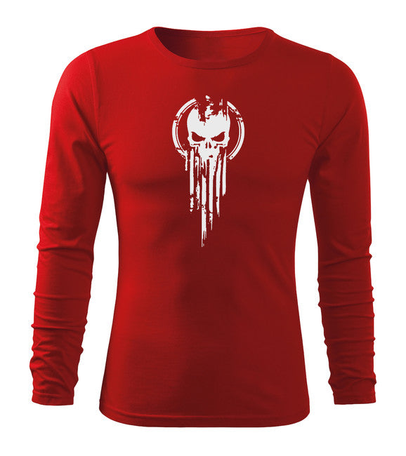 DRAGOWA Fit-T maglietta a maniche lunghe con teschio, rosso 160g/m2