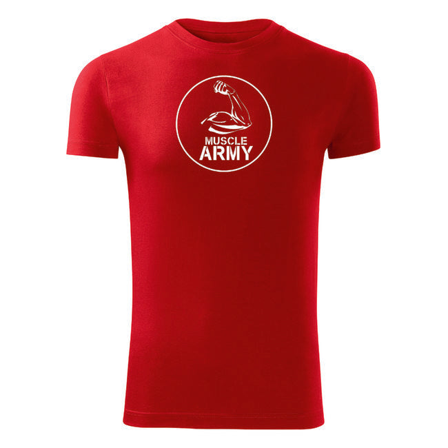 DRAGOWA Maglietta fitness muscle army bicipiti, rossa 180g/m2