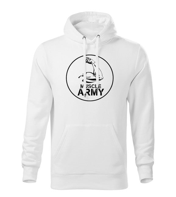 DRAGOWA Muscle Army Biceps felpa con cappuccio da uomo, bianca 320g/m2