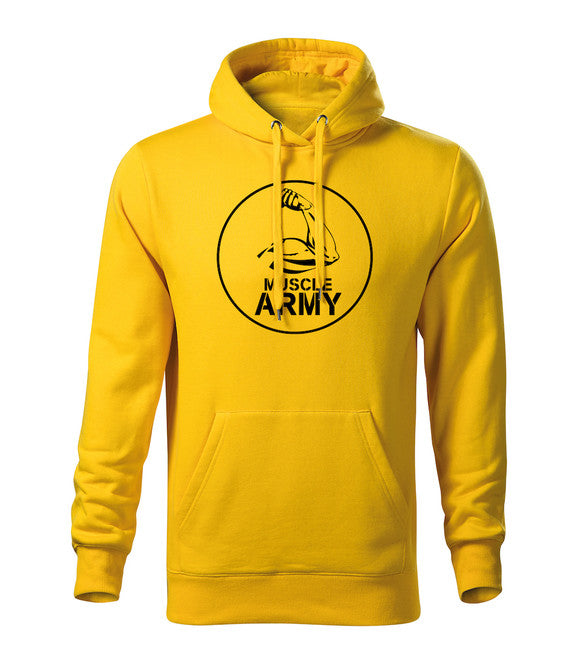 DRAGOWA Muscle Army Biceps felpa con cappuccio da uomo, gialla 320g/m2