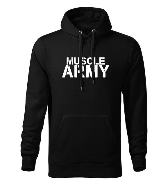 DRAGOWA Muscle army felpa con cappuccio da uomo, nera 320g/m2