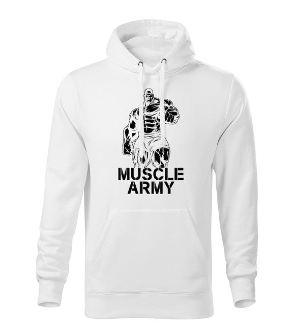 DRAGOWA Muscle Army Man felpa con cappuccio, bianca 320g/m2