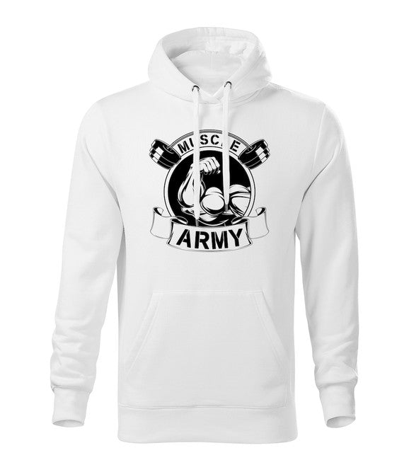 DRAGOWA Muscle army original felpa con cappuccio uomo, bianca 320g/m2