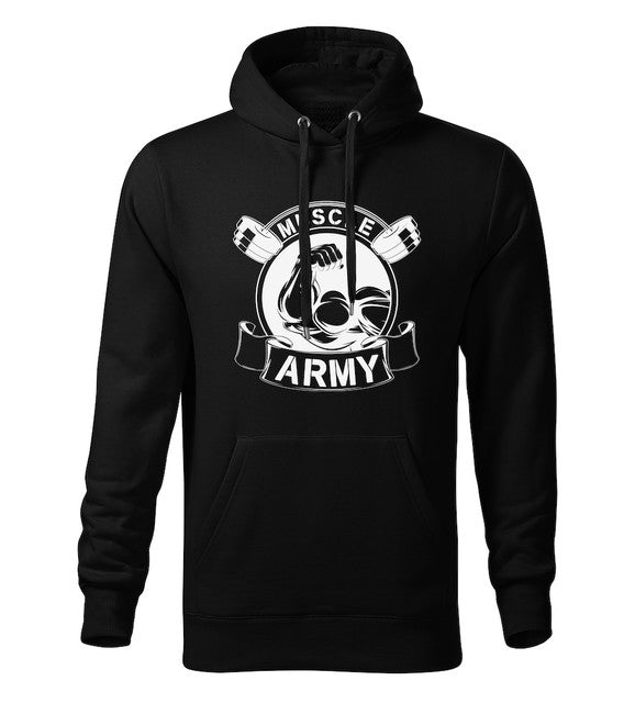 DRAGOWA Muscle army original felpa con cappuccio uomo, nera 320g/m2